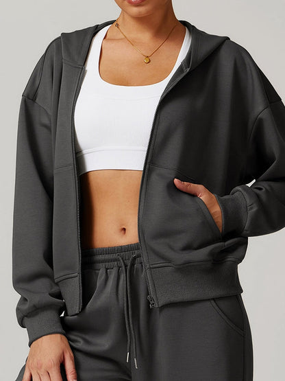 BUYCO Female Pocket Zipper Casual Hoodie