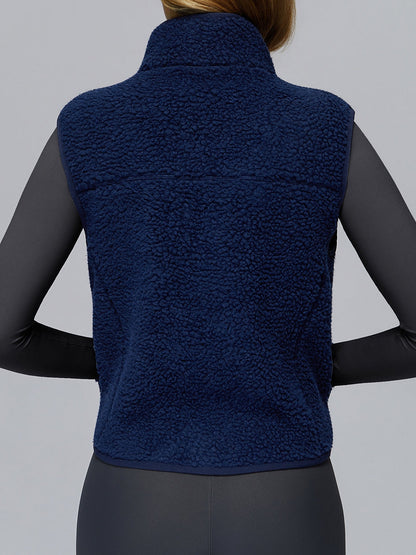 BUYCO Female Fleece Zipper Pocket Stand Up Collar Vest Jacket