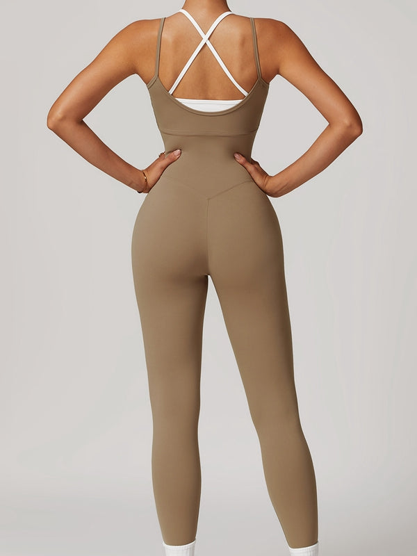 BUYCO Female Contrast Color U Collar Cross Back Jumpsuits