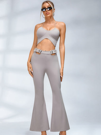 BUYCO Female Button Cutout Cargo Style Flare Design Leggings