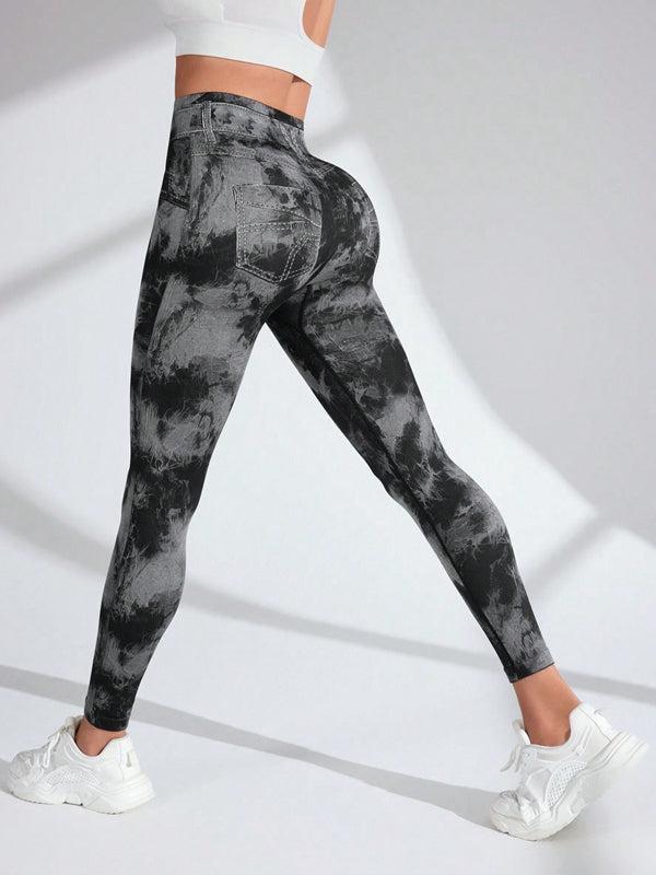 BUYCO Female Modern Tie-dye Denim Pocket Ruched Back Leggings