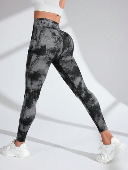 BUYCO Female Modern Tie-dye Denim Pocket Ruched Back Leggings