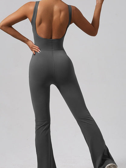 BUYCO Female Fitted Cross Collar Backless Flare Split Jumpsuit
