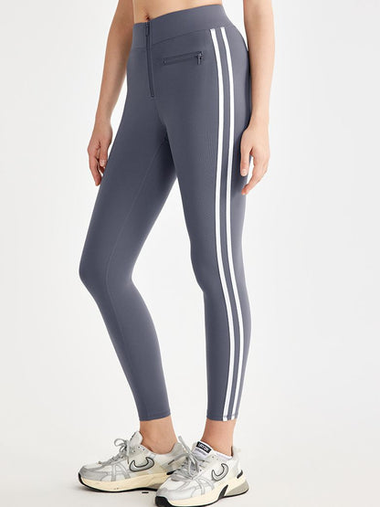 BUYCO Female Contrast Color Stripes Zipper High-rise Leggings