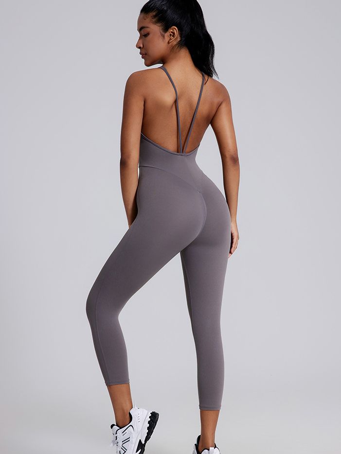 BUYCO Female V-shaped Cross Back U Collar Backless Hip-lift Jumpsuit