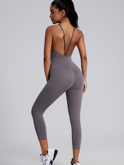 BUYCO Female V-shaped Cross Back U Collar Backless Hip-lift Jumpsuit