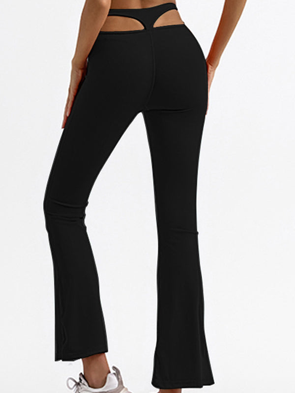 BUYCO Female Solid Color High-waisted Hollow Out Flare Pants