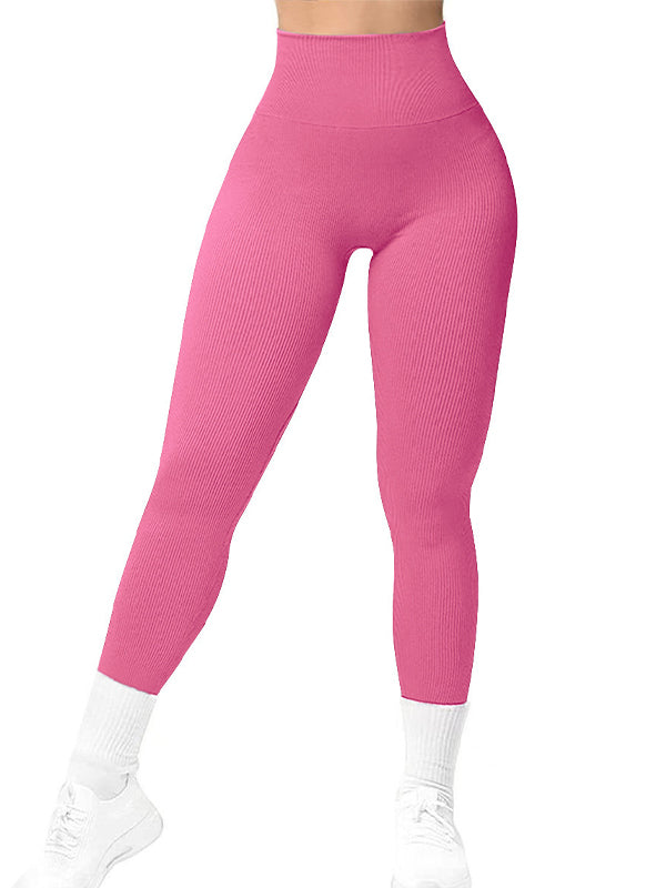 BUYCO Female Seamless Ribbed Solid Color Quick-dry Leggings