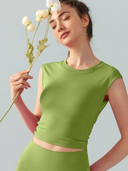 BUYCO Female Fitted Twist Hollow Out Backless Round Neck Short Sleeves