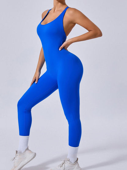 BUYCO Female Cross Back Backless Adjustable Strap Elastic Tight Jumpsuit