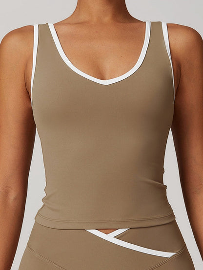 BUYCO Female Contrast Color Deep V Collar Backless Tank