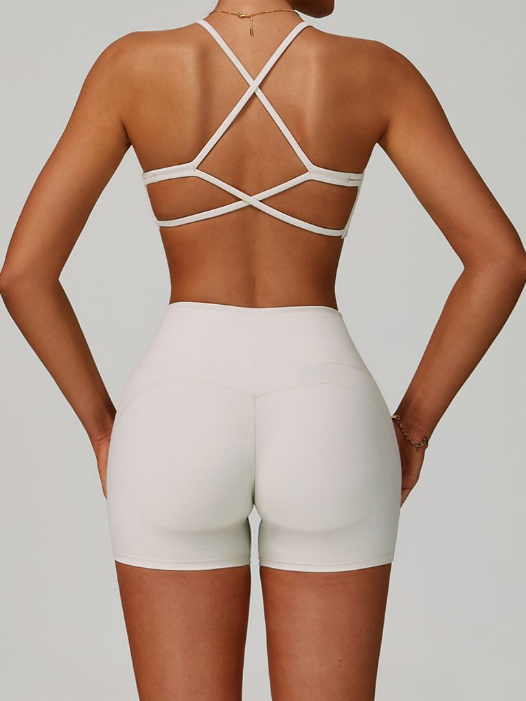 BUYCO Female Cross Back V-neck with Chest Pads Quick Dry Push Up Design Short Tracksuit