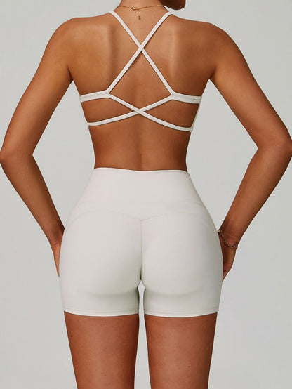 BUYCO Female Cross Back V-neck with Chest Pads Quick Dry Push Up Design Short Tracksuit