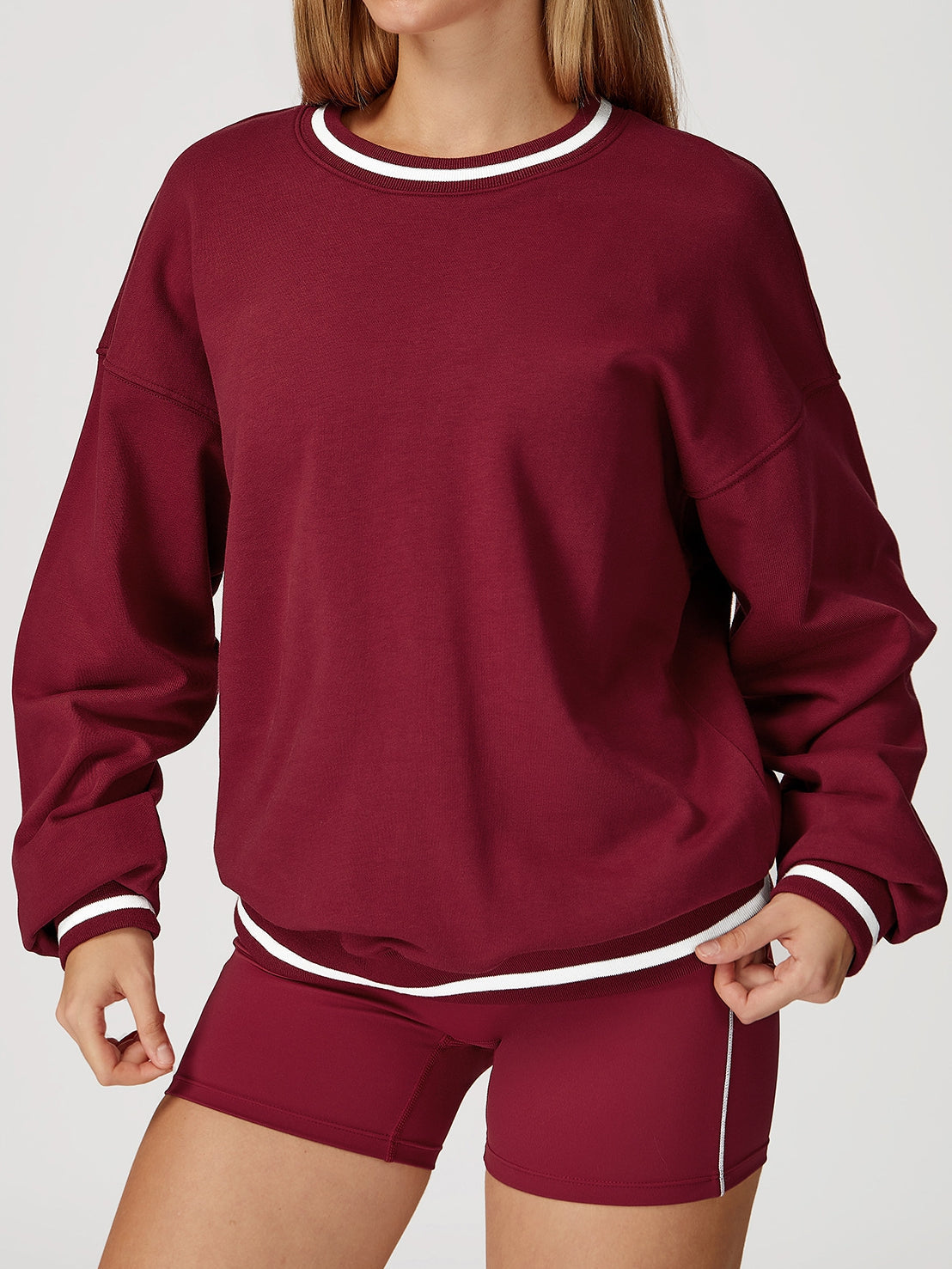 BUYCO Female Contrast Color Casual Loose Round Neck Hoodie