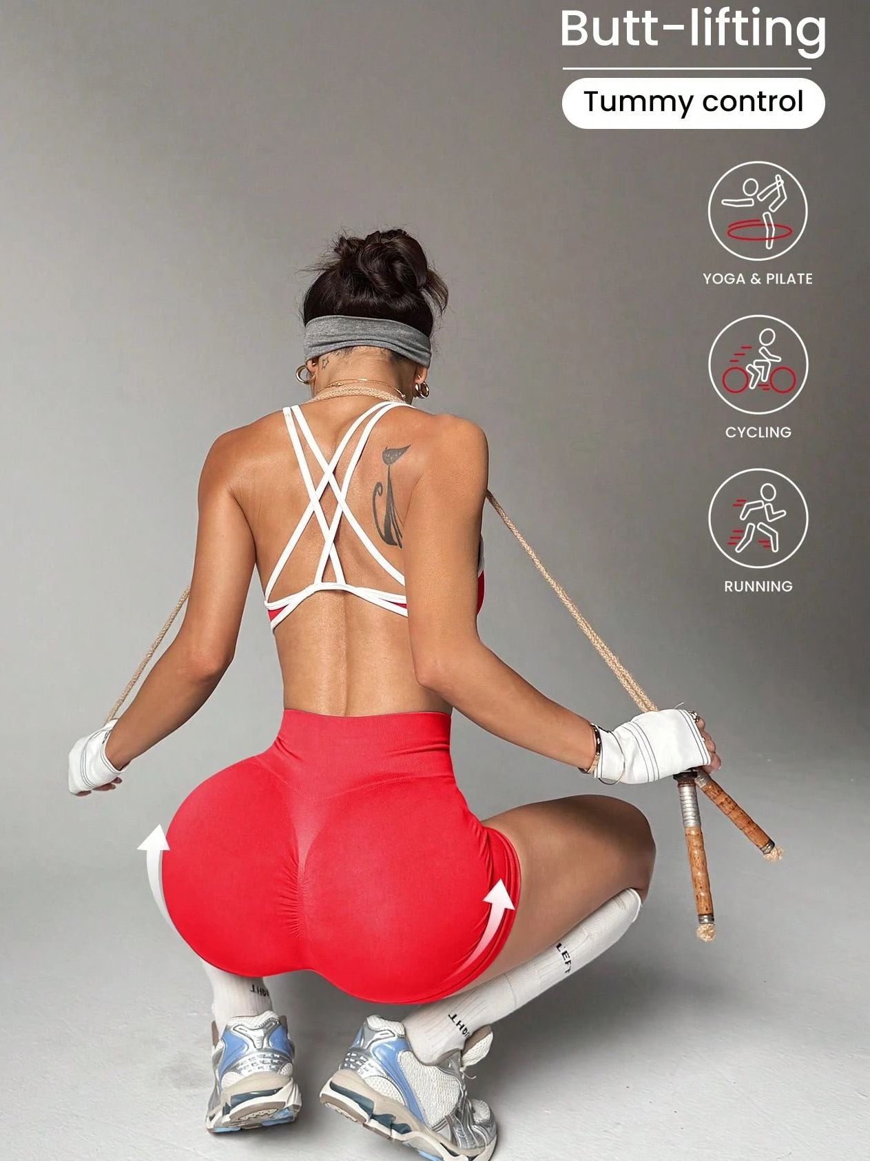 BUYCO Female Contrast Color Cross Back Elastic Tight Short Tracksuit