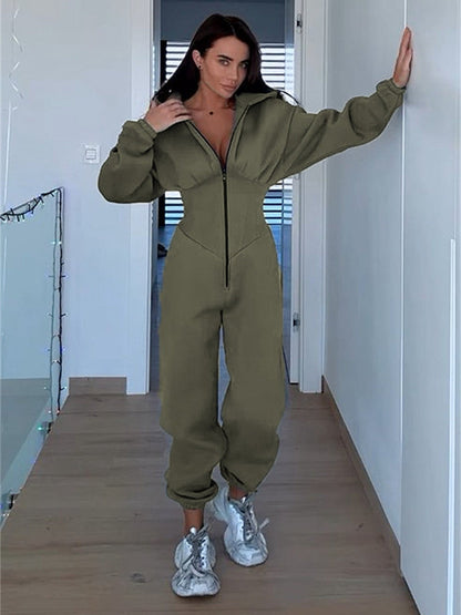 BUYCO Female Long Sleeves Zipper Hooded Jumpsuit