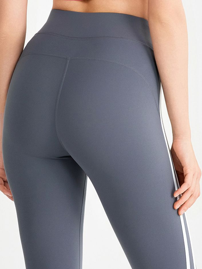 BUYCO Female Contrast Color Stripes Zipper High-rise Leggings