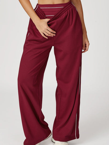 BUYCO Female Casual Loose Contrast Color Stripe High-rise Pants