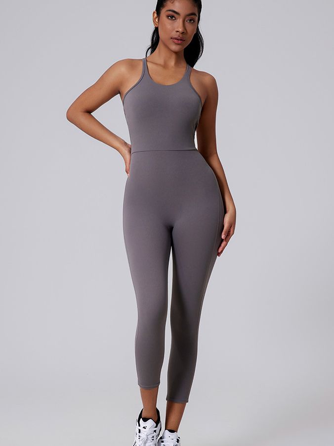 BUYCO Female V-shaped Cross Back U Collar Backless Hip-lift Jumpsuit