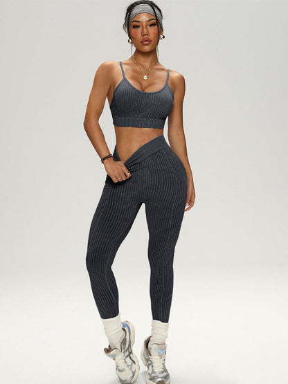BUYCO Female V-shaped Waist Ribbed Push Up Design Ruched Back Hip-lift Tracksuit