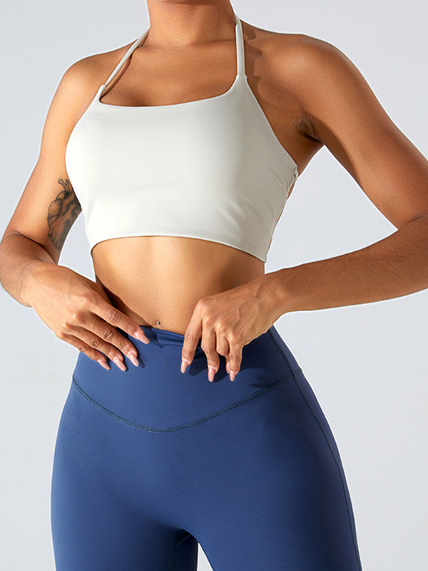 BUYCO Female Solid Color Backless Cross Back Sports Bras