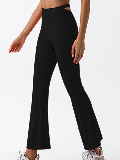 BUYCO Female Solid Color High-waisted Hollow Out Flare Pants