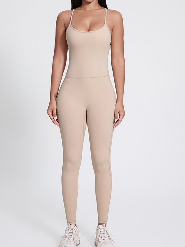 BUYCO Female Fitted Big U Collar Backless Jumpsuit