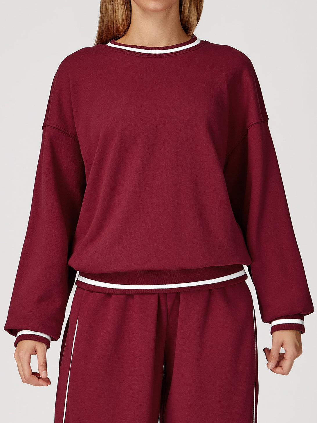 BUYCO Female Contrast Color Casual Loose Round Neck Hoodie