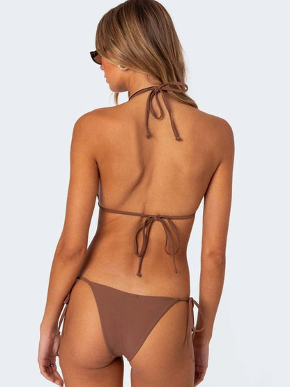 BUYCO Female Fitted Lace Splicing Leopard Print Bikini Set