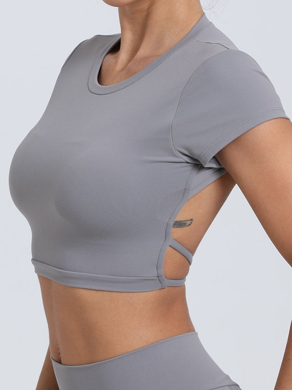 BUYCO Female Cross Back Backless Cropped Short Sleeves