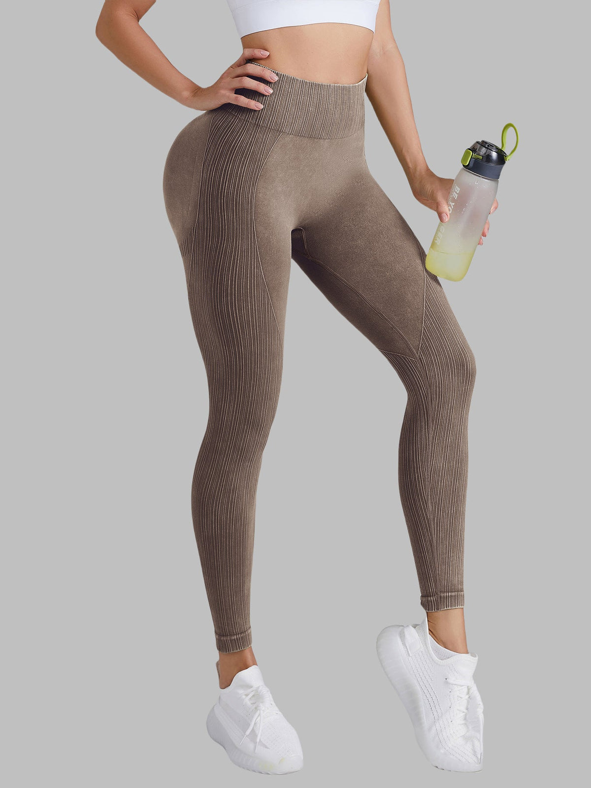 BUYCO Female Ribbed Denim Ruched Back Leggings