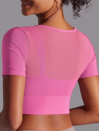 BUYCO Female Fitted Mesh Hollow Out Breathable Short Sleeves