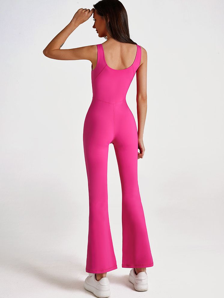 BUYCO Female Solid Color Zipper Flare Seamless Jumpsuit