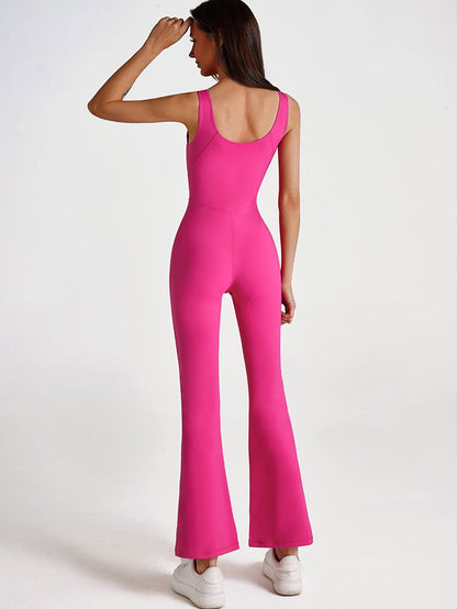 BUYCO Female Solid Color Zipper Flare Seamless Jumpsuit