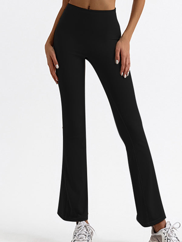 BUYCO Female Solid Color High-waisted Hollow Out Flare Pants