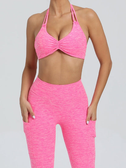 BUYCO Female Deep V Back Pocket Ruched Back Halter Backless Tracksuit
