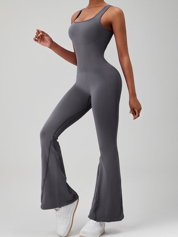 BUYCO Female Backless Ruched Back Flare Jumpsuit