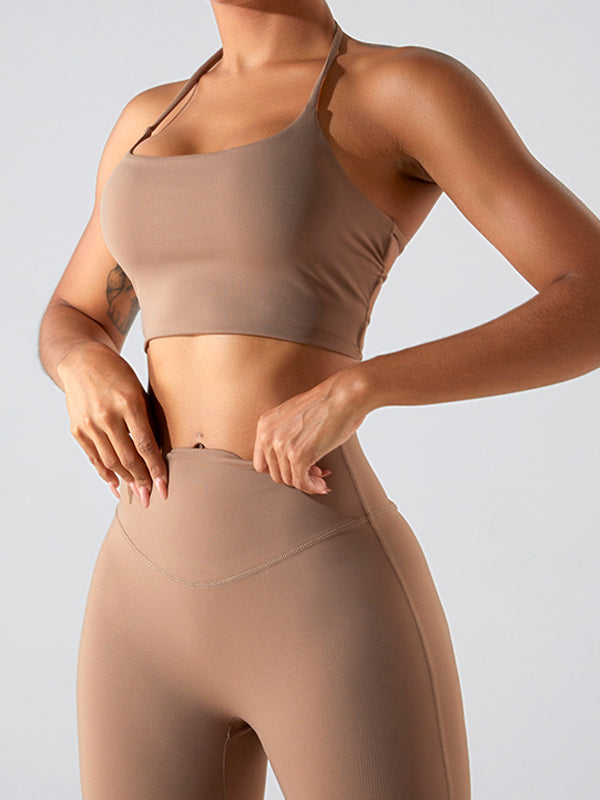 BUYCO Female Solid Color Backless Cross Back Sports Bras
