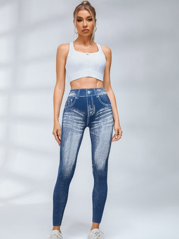 BUYCO Female Deep V Back Denim Ruched Back Leggings