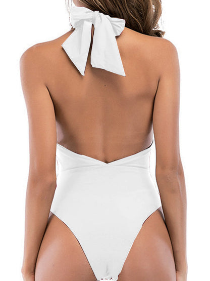 BUYCO Female Solid Color Halter Lace-up Backless One Piece