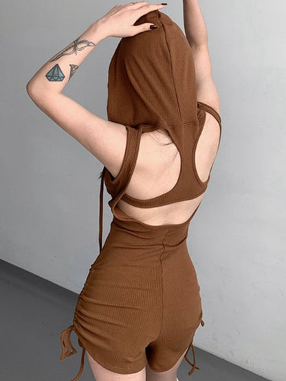 BUYCO Female Hollow Out Drawstring Hooded Romper