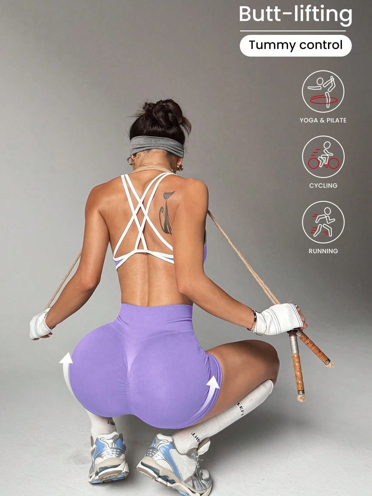 BUYCO Female Contrast Color Cross Back Elastic Tight Short Tracksuit