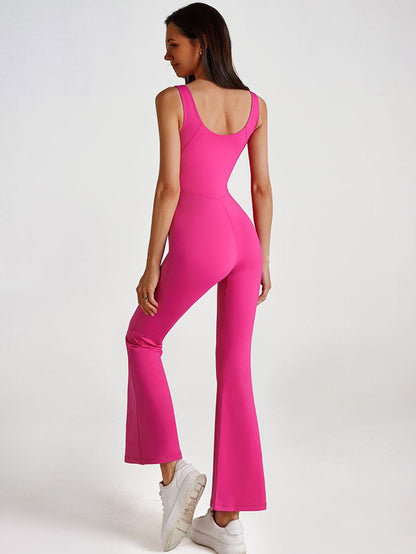 BUYCO Female Solid Color Zipper Flare Seamless Jumpsuit