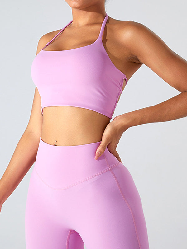BUYCO Female Solid Color Backless Cross Back Sports Bras
