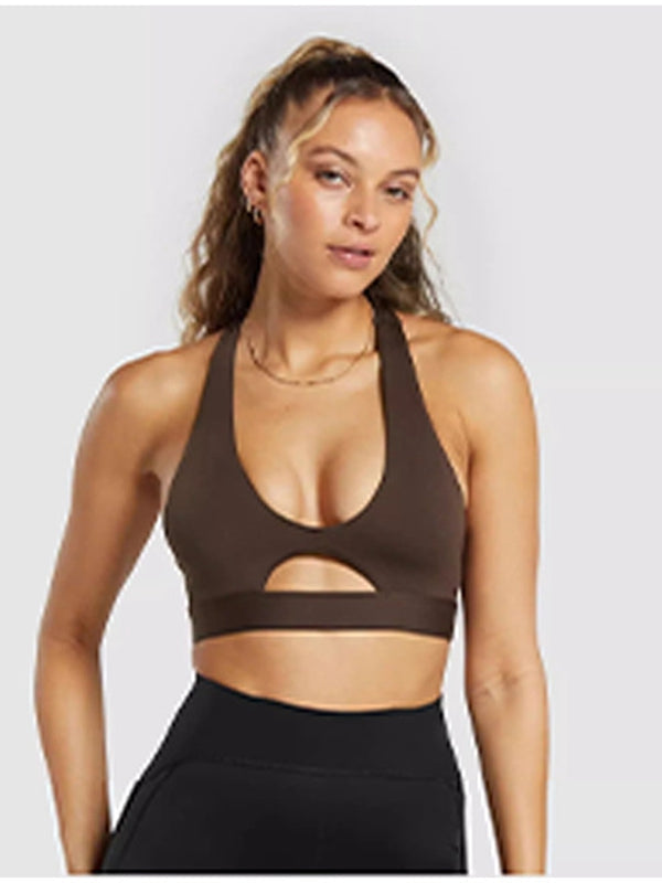 BUYCO Female Solid Color Backless Unique Hollow Out Sports Bras