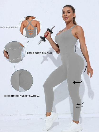 BUYCO Female Cross Back Hollow Out Quick Dry Jumpsuit