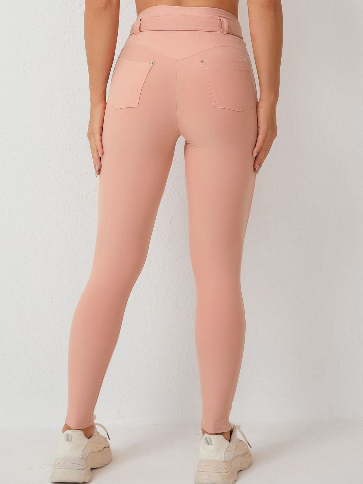 BUYCO Female High-waisted Adjustable Strap Solid Color Elastic Tight Basic Yoga Leggings