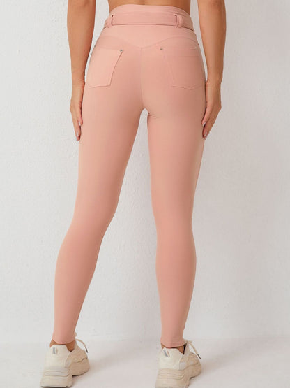 BUYCO Female High-waisted Adjustable Strap Solid Color Elastic Tight Basic Yoga Leggings