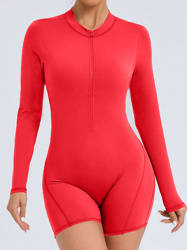 BUYCO Female Zipper Backless Ruched Back With Pads Romper