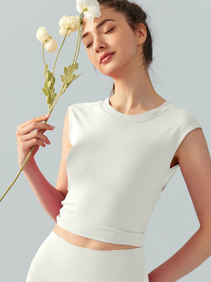 BUYCO Female Fitted Twist Hollow Out Backless Round Neck Short Sleeves
